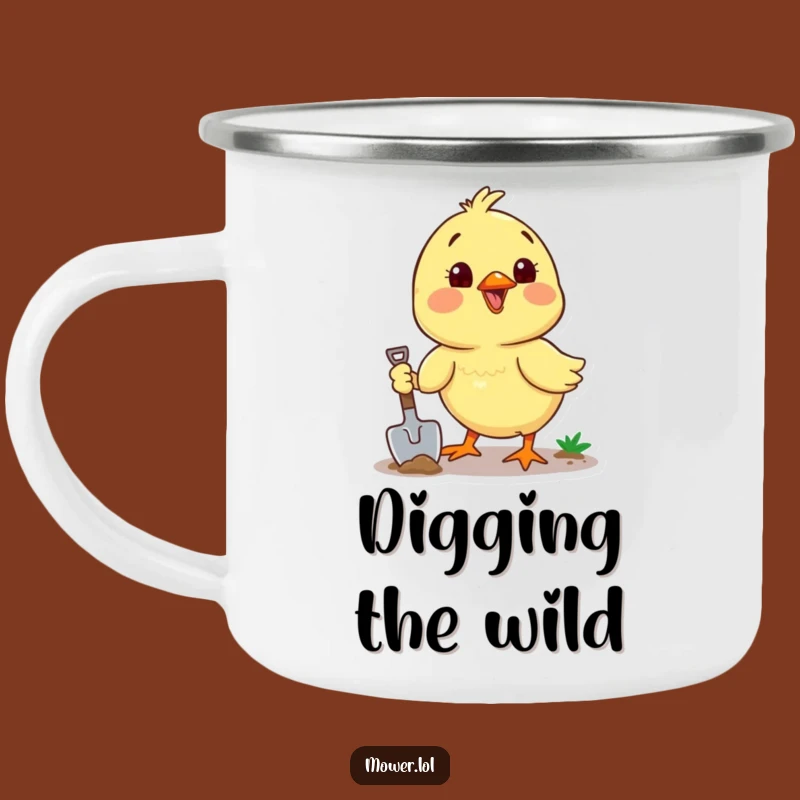 Funny Chick Digging Shovel Camping Mug: Outdoor Adventures Hilarious Gift!