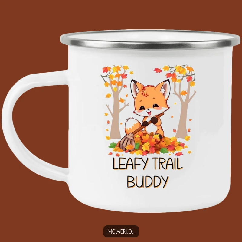 Funny Fox Cub Raking Leaves Camping Mug: Autumn Adventures Hilarious Gift!