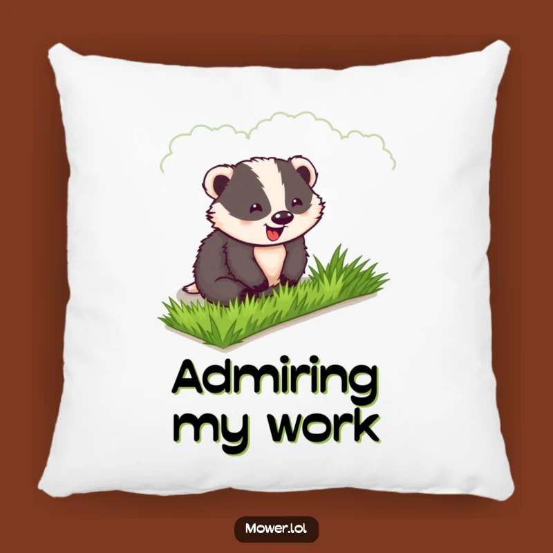 Funny Badger Lawn Comfort Pillow: Adorable Gardener Accent, Lovely Funny Gift