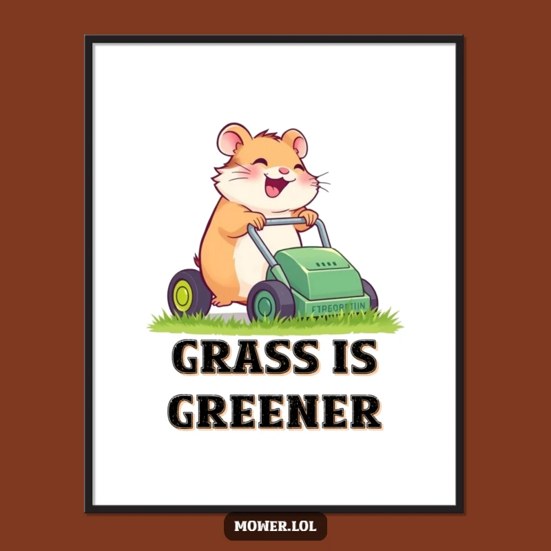 Funny Hamster Mower Digital Art: Giggling Gardener & Hilarious Decor