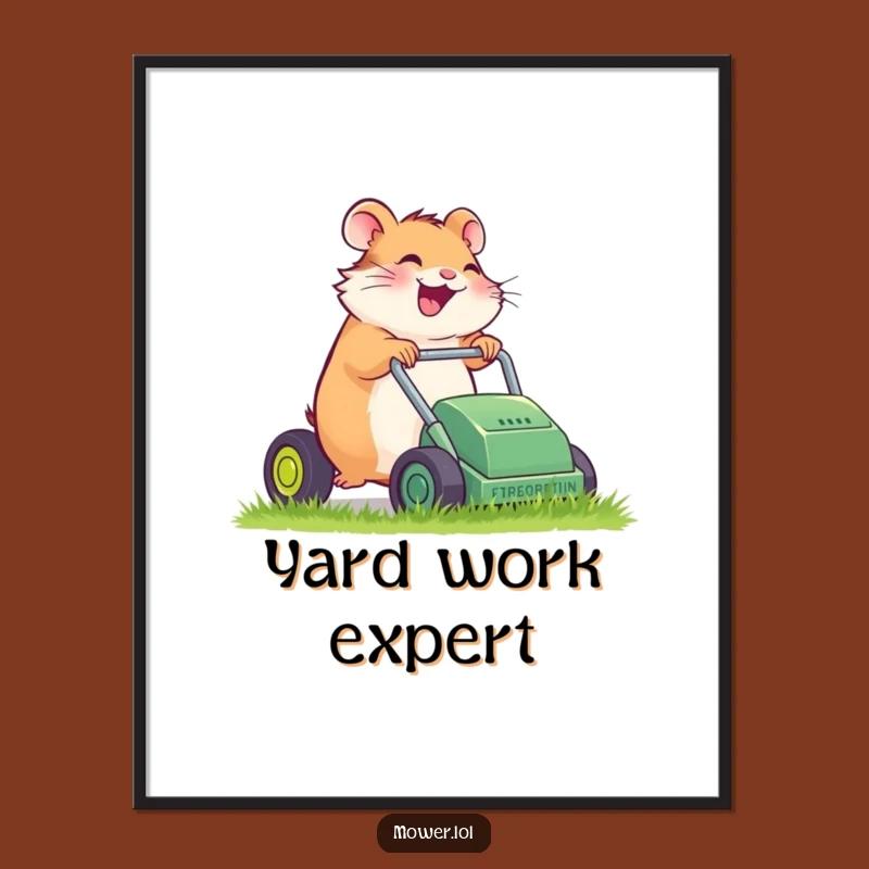Funny Hamster Mower Poster: Giggling Gardener Art & Hilarious Decor