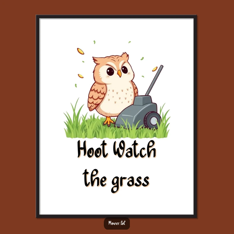 Funny Owl Mower Poster: Content Lawn Observer & Hilarious Decor