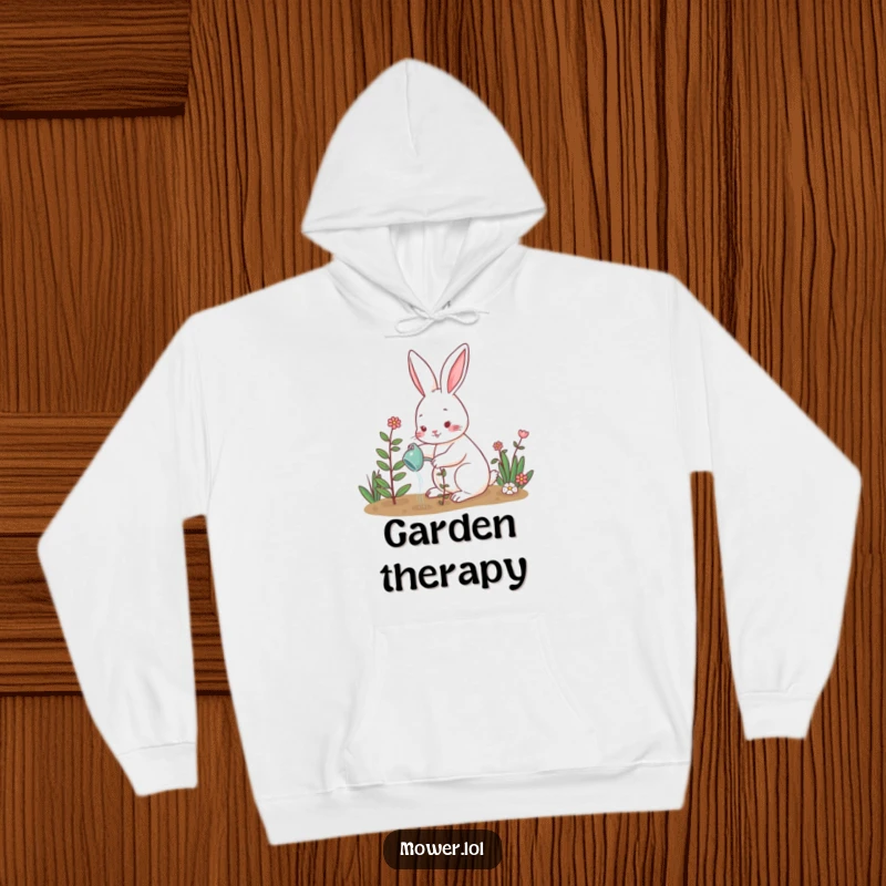 Funny rabbit tenderly watering a small, vibrant plant in a sunny garden, embodying a sweet and humorous gardening scene.