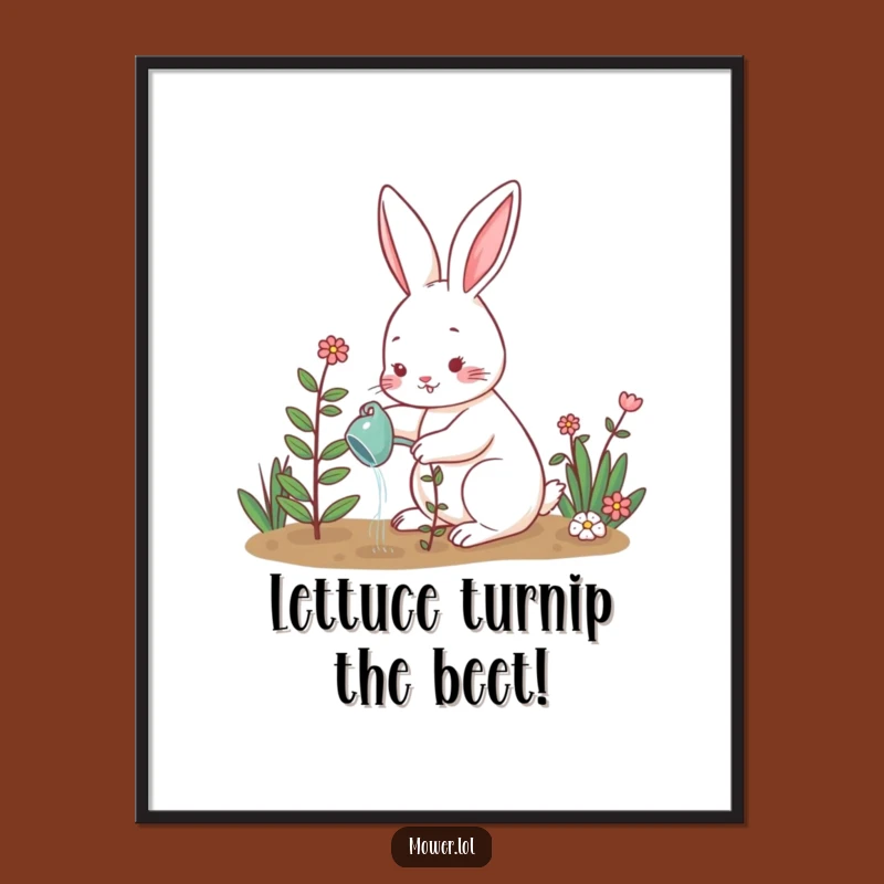 Funny Free Printable Wall Art: Rabbit Watering Plant Downloadable Art