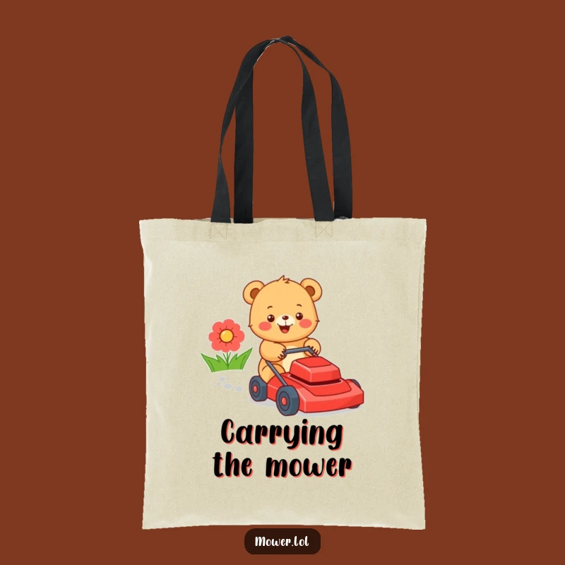 Funny Bear Cub Lawn Mower Tote Bag: Stylish and Hilarious Carry-All Gift!